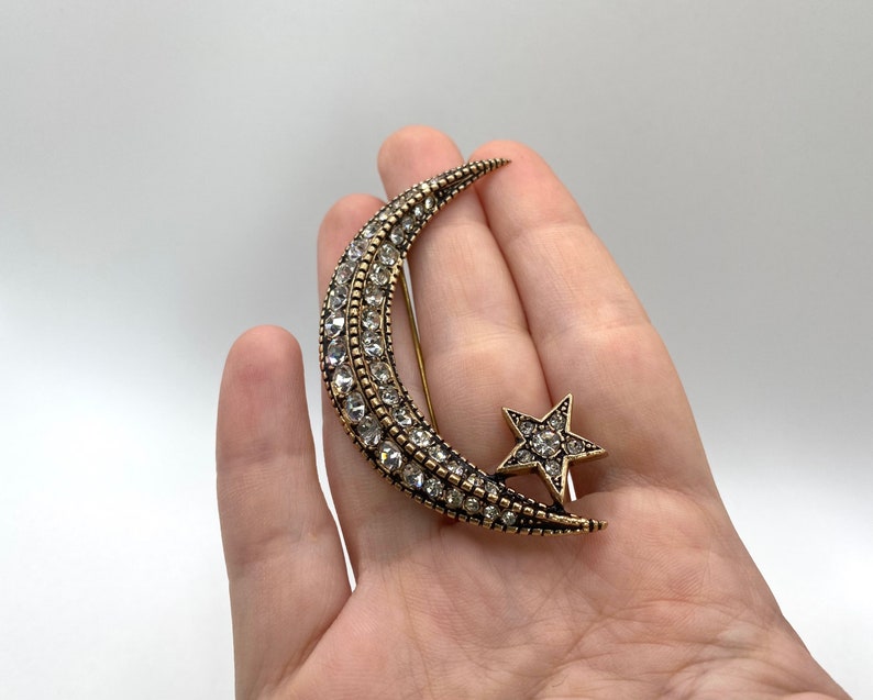 Edwardian Style Moon And Star Bronze Brooch image 3