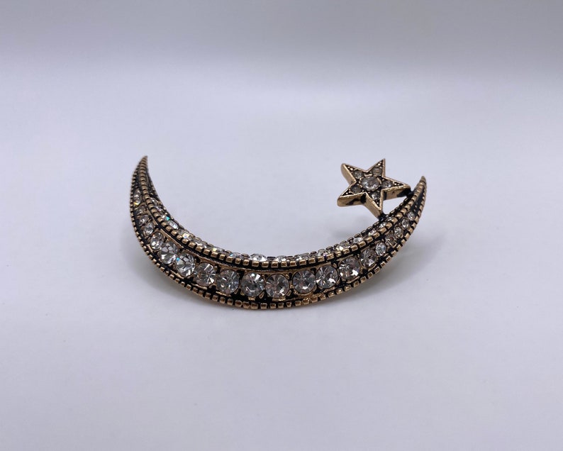 Edwardian Style Moon And Star Bronze Brooch image 5