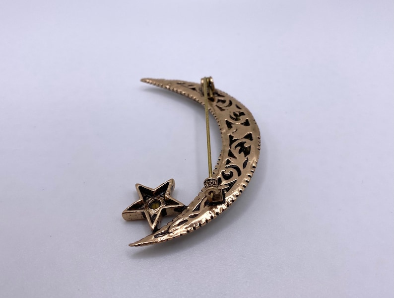 Edwardian Style Moon And Star Bronze Brooch image 7