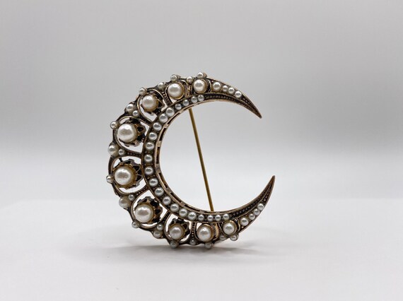 Crescent moon brooch deals