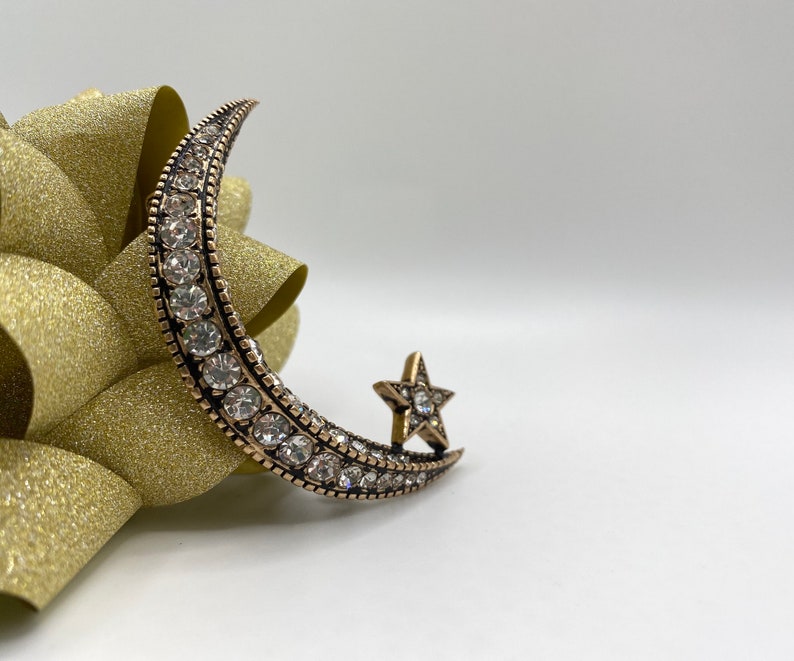 Edwardian Style Moon And Star Bronze Brooch image 4