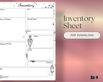 Hoja de inventario de D&D imprimible / Descarga digital / Dungeons and Dragons 5E RPG / PDF listo para imprimir / Hojas de RPG de fantasía para jugadores