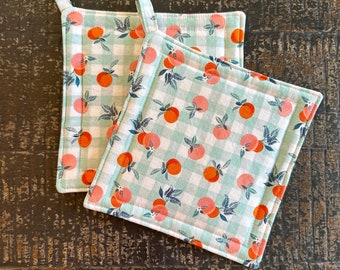 Peachy Potholder Set, potholders, handmade potholders, gift under 20, fruit potholders, housewarming gift, kitchen tools