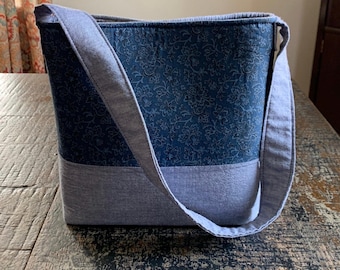 Handmade Blue Floral Cotton Shoulder Bag