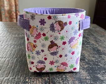 Ballerina Fabric Storage Bin, toy organizer, handmade child’s storage bin, baby shower gift, gift under 20, fabric organizer