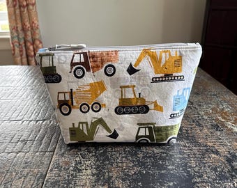 Handmade Construction Vehicle Zipper Pouch: Kids Travel Organizer