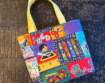 Handmade ABC Cotton Tote Bag: Child's Library & Travel Bag