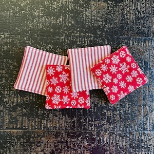 handmade reversible coasters, Christmas/snowflake fabric coasters
