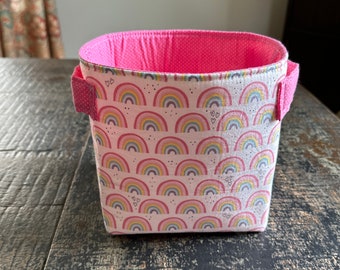 Rainbow Fabric Storage Bin, toy organizer, handmade child’s storage bin, baby shower gift, gift under 20, baby organizer