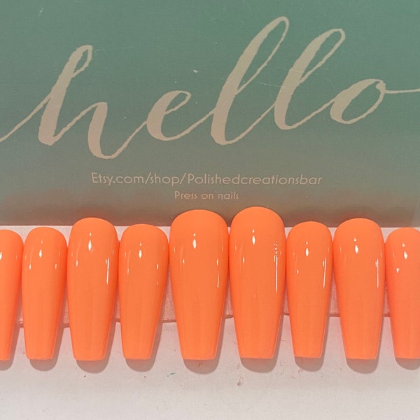 Orange nails, bright orange nails, summer nails, long nails, short nails, coffin nails, square nails, fake nails , spring nails,press on