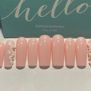 pink with 3d flowers with Swarovski diamonds,light pink nails,fake nails,press on nails,long nails,short nails,square nails,coffin nails.