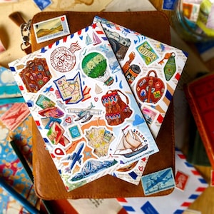 Fernweh Reise Sticker | 2 Bogen Sticker Set | DIN A6 | Reise Journal Dekoration, Happy Snail Mail Art, Postcrossing Urlaub