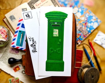 Green Ireland Postbox Postcard | Sets 1-5pc | Postboxes of Europe Series | DL Art Postcard | Irish Postcrossing, Happy Snail Mail Ephemera