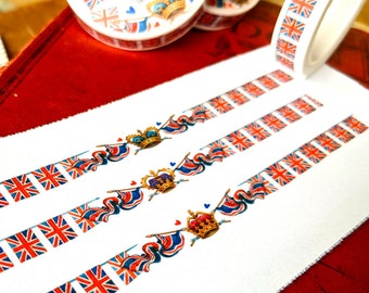 British Bunting Washi Tape | 10mm x 10m Papertape Roll | Union Jack & Royal Crown Jewels, Happy Snail Mail, Postcrossing Penpal Decor UK