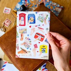Adesivi per cartoline Penpals / Set di 2 fogli di adesivi / Postcrossing, Happy Snail Mail, Diario di viaggio, Decorazione per cartoline, Lettera al migliore amico