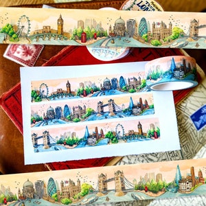 Tour Of London Washi Tape 10mm x 10m Roll UK Travel Journal Decoration, British Happy Snail Mail, Postcrossing, City Skyline British Art image 5