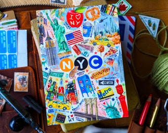 NYC Travel Journal Postcards | Packs 1 - 5 | A6 Size | Happy Snail Mail Art, Penpal Letter Gifts, New York City USA, Cute Postcrossing Cards