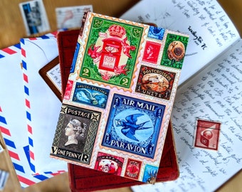 Klassische Briefmarken-Postkarte | Packungen 1 - 5 | A6-Größe | Happy Snail Mail Art, Briefgeschenke für Brieffreunde, Kunststempel im Vintage-Stil, Postcrossing-Karten