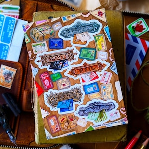 Pegatinas antiguas con ranuras para cartas, juego de 2 hojas de pegatinas, tamaño A6, decoración de postales con mensaje feliz, arte efímero de Postcrossing, bonitos regalos para amigos por correspondencia