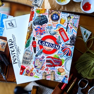 London Travel Journal Postcards | Packs of 1 - 5 | England Map City Postcrossing Cards, UK Happy Snail Mail Art, Penpal Letter Writing Gifts