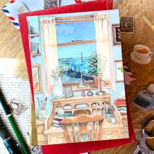 Postal con escena de escritorio / Paquetes 1-5 / A6 / Arte vintage de escritorio, tarjeta de correo postal, Postcrossing, sala de manualidades, amigos por correspondencia y regalos de papelería
