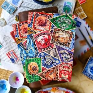 Stamp Collage Postcards | Pack 1-5 | A6 | Philately Gift, Postcrossing Cards, Happy Snail Mail Art, Faux Postage, Penpal Letter Writing Gift
