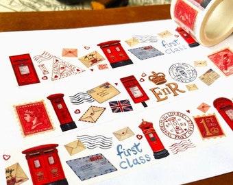 British Post Office Washi Tape | 30mm x 10m Decorative Mail Tape | UK Happy Snail Mail, Postcrossing, Scrapbooking, Journal Decoration Craft