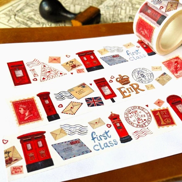 Ruban adhésif en Washi de la poste britannique | Ruban adhésif décoratif pour courrier 30 mm x 10 m | Royaume-Uni Happy Snail Mail, Postcrossing, Scrapbooking, Décoration de carnet artisanale