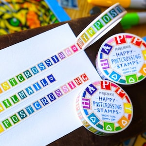 Happy Postcrossing Washi Tape | 10mm x 10mm | Regenbogen Postkarten-Dekoration, buntes Klebeband, buntes Klebeband, buntes Klebeband, buntes Klebeband, buntes Klebeband
