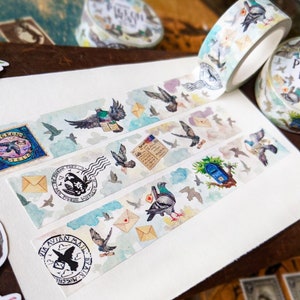 Cinta washi Pigeon Post / Rollo de cinta decorativa de 20 mm x 10 m / Happy Snail Mail, Postcrossing Art, Scrapbooking, Planificador, Diario, Decoración y Manualidades