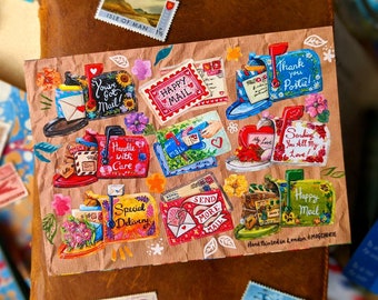 Mailbox Stickers | 2 Sheet Sticker Set | A6 | Postcrossing Decor, Happy Snail Mail Decoration, Ephemera Bujo Journal Art, Penpal Gifts