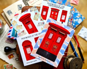 Postboxes of The UK Postcard Set | 4 Unique Post Cards | Britain Postcrossing, Happy Snail Mail, Travel Art Europe, United Kingdom & England