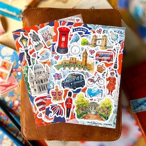 Stickers de voyage à Londres | Lot de 2 autocollants | A6 | Décoration de British Journal, UK Bujo, Happy Snail Mail Art, décoration de carte postale Postcrossing,