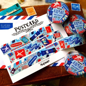 Nastro washi Airmail Delight / Rotolo di nastro di carta da 20 mm x 10 m / Etichetta Via Par Avion, Happy Snail Mail, regalo di penna Postcrossing, arte artigianale del diario