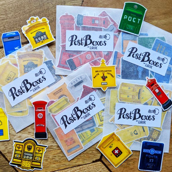 50 Post Boxes of Europe | Pack of 10 Mini Stickers Set | Vinyl | Postcrossing, Planner, Diary, Bullet Journal, Post Card, Travel, Europe, UK