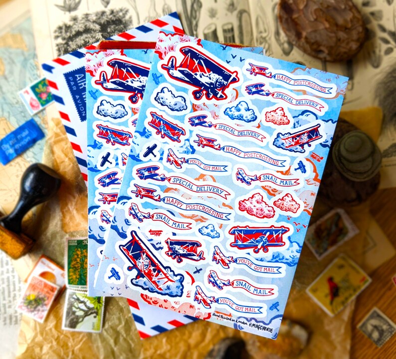 Airplane Sticker Post Biplane Banners Stickers | 2 Sheet Sticker Set | A6 | Happy ...