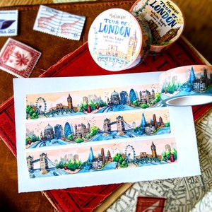 Tour Of London Washi Tape 10mm x 10m Roll UK Travel Journal Decoration, British Happy Snail Mail, Postcrossing, City Skyline British Art image 2