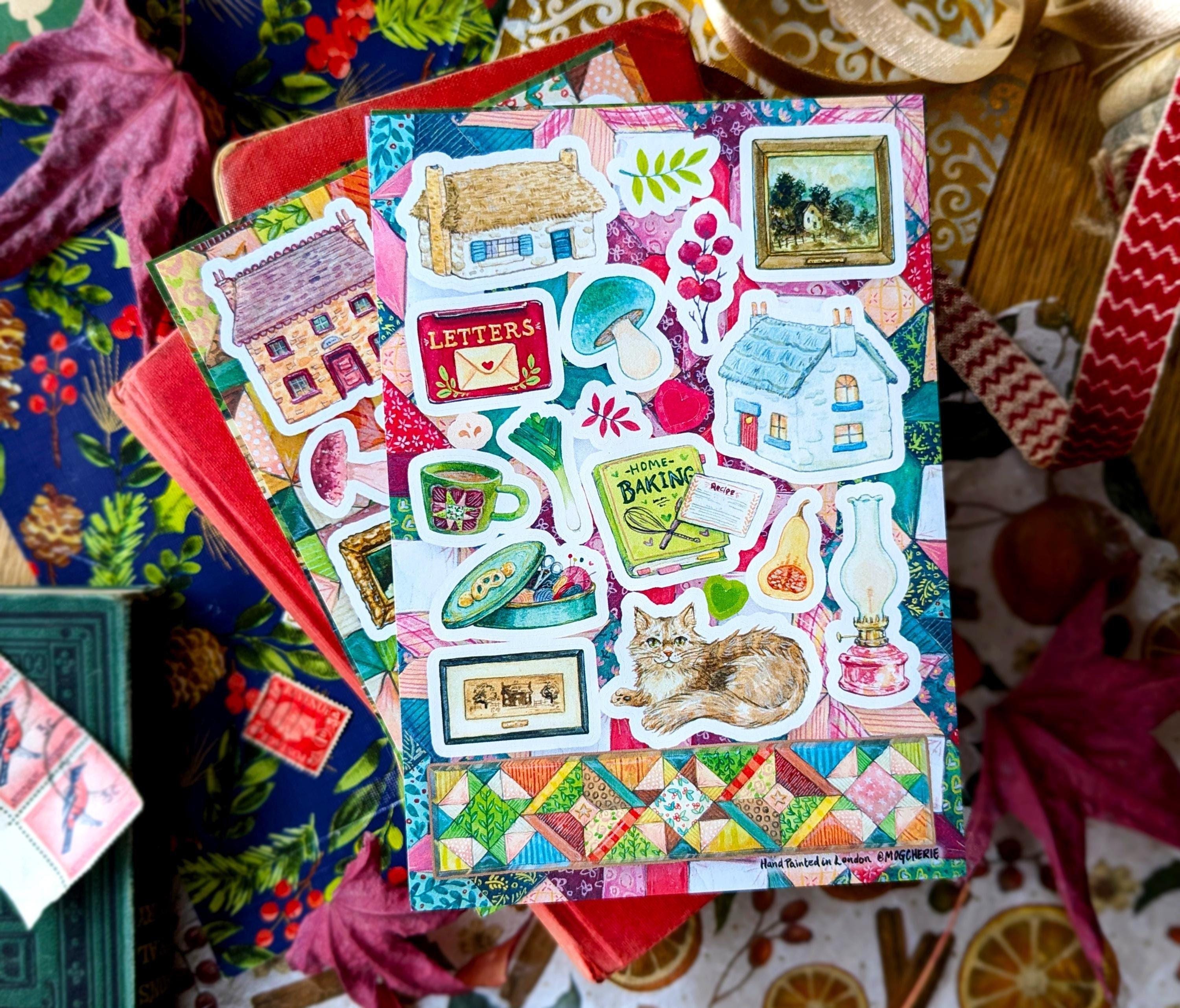 Cosy Cottage Stickers | 2 Sheet Sticker Set | A6 | Hand Painted Cozy ...