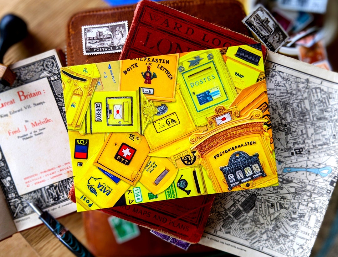 Yellow Postbox Collage Postcards | 1-5pc | A6 | Mailboxes of Europe ...