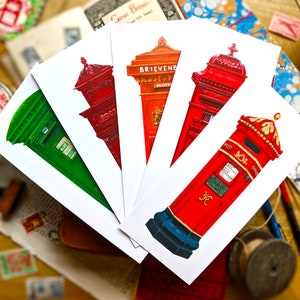 Postales de Buzones de Europa / Juego completo de 5 piezas / Postal artística DL / Viajes por Europa, Correo postal feliz, Carta de amigo por correspondencia pintada a mano