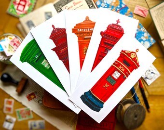 Briefkästen Europas Ansichtskarten | Komplettes Set 5tlg | DL Kunst Postkarte | Europa Reise Postcrossing, glückliche Post, handgemalter Penpal Brief