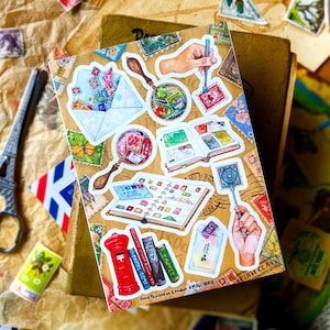 Philatelie Hobby Aufkleber | 2 Bogen Sticker Set | DIN A6 | Briefmarken-Sammel-Dekor, Postcrossing, Happy Snail Mail Art, Briefpapier zum Thema Post