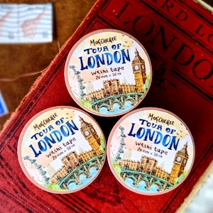 Tour Of London Washi Tape 10mm x 10m Roll UK Travel Journal Decoration, British Happy Snail Mail, Postcrossing, City Skyline British Art image 3