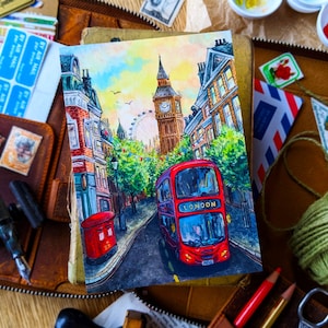 London Scene Postcard | Packs 1 - 5 | A6 Size | Happy Snail Mail Art, Penpal Print Gift, UK Street British Travel Journal, Postcrossing Card