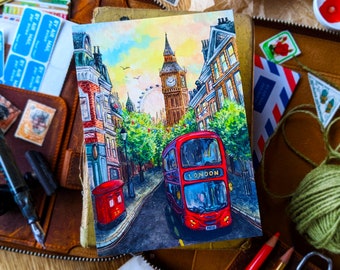 London Scene Postcard | Packs 1 - 5 | A6 Size | Happy Snail Mail Art, Penpal Print Gift, UK Street British Travel Journal, Postcrossing Card