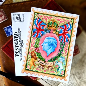 Cartões postais com selos do Rei Charles III | Lembrança de cartão da família real britânica, arte de correio postal feliz do UK Postcrossing, amigo por correspondência do Crown Interest