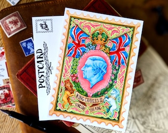 King Charles III Stamp Postcards | British Royal Family Card Souvenir, UK Postcrossing Happy Snail Mail Art, Prince of Wales Interest Penpal