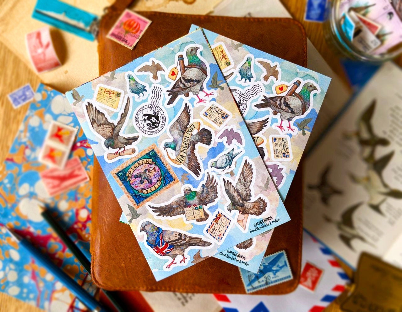 Pigeon Post Stickers | 2 Sheet Sticker Set | A6 | Happy Snail Mail Postcard Decoration, Postcrossing Birds, Penpal Gifts, Cute Journal Decor
