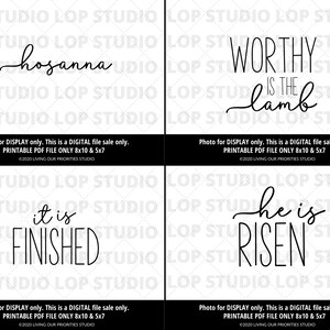 Holy Week Printable Wall Art Set | Easter Printable Wall Art | PDF 8x10 & 5x7 | Hosanna | Worthy Is The Lamb | It Is Finished | He Is Risen image 1
