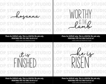 Holy Week Printable Wall Art Set | Easter Printable Wall Art | PDF 8x10 & 5x7 | Hosanna | Worthy Is The Lamb | It Is Finished | He Is Risen